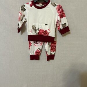 Floral Baby Outfit with Burgundy Accents